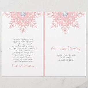 Modern snowflake-rosa, vitt, bröllopsprogram