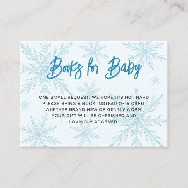 Modern Snowflakes Boy Baby Shower Book Request Tilläggskort (Framsida)