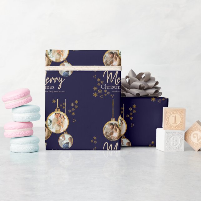 Modern Snowflakes Photo Merry Christmas Presentpapper (Baby Shower)