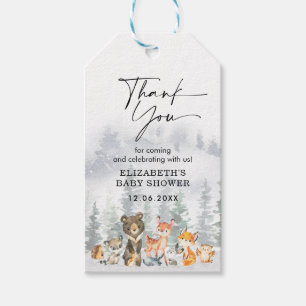 Modern Snowy Winter Woodland Tack Favor Presentetikett