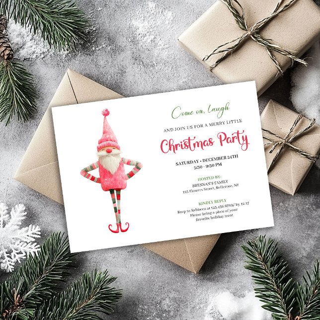 Modern Snurrig Rosa Tomte Julfirande  Inbjudningar (Modern Quirky Pink Santa Christmas Celebration Card)