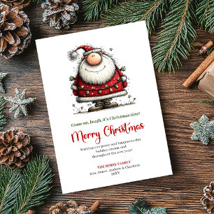 Modern Snurrig Tomte Festiv Julhälsning Julkort