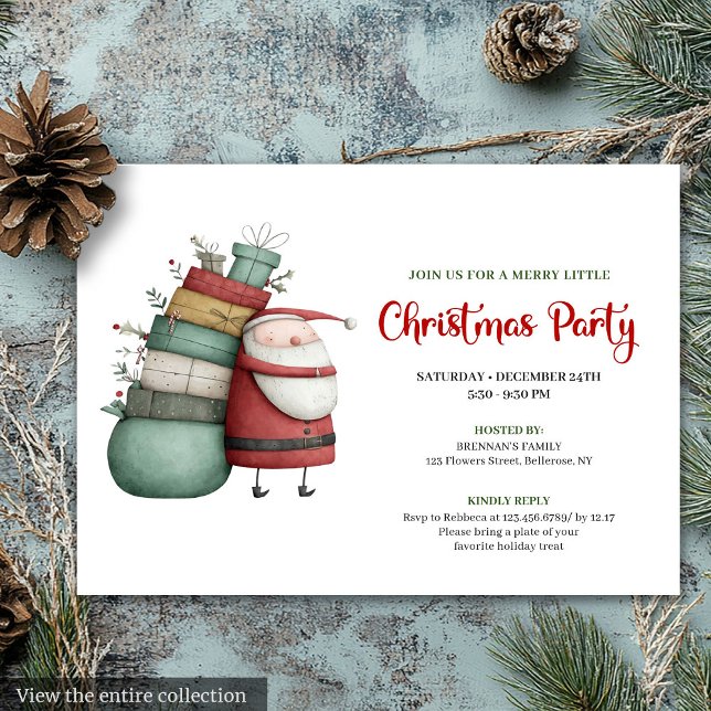 Modern Snurrig Tomte Handritad Högtidlig Inbjudan (Modern Quirky Santa Hand Drawn Holiday Invitation)