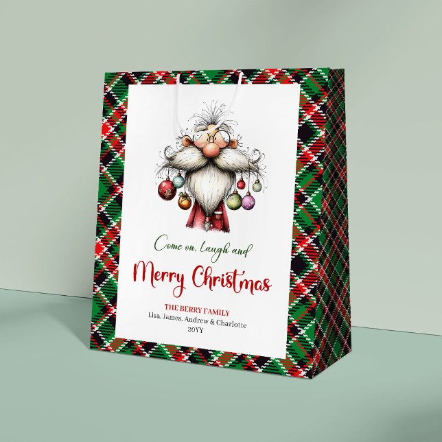 Modern Snurrig Tomte Vattenfärg Jul Gåvpåse (Modern Quirky Santa Watercolor Holiday Gift Bag)