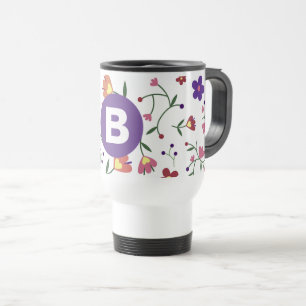 Modern snygg färgrik blomstergul lila monogram resemugg
