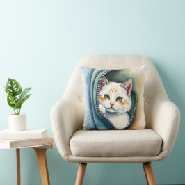 Modern, snygg vattenfärgad kattsamling kudde