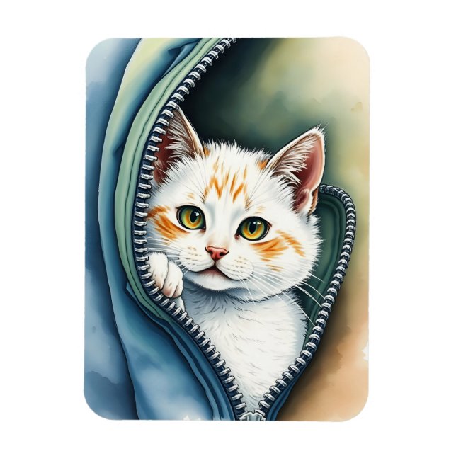 Modern, snygg vattenfärgad kattsamling magnet (Vertikal)