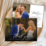 Modern Snyggt 2 - Tack-kort för Photo Bröllop Tack Kort<br><div class="desc">Chic Modern Elegant Calligraphy Script Bröllop 2 Photo Tackyou Card. Snyggt bröllop tackar dig för att du har en fullt foto på framsidan med texten "Tack" i ett snävt, snävt och snävt tecken på typografi som sänker svan-typsnittet i vit övertäckning på bild och ett omvänt sidfoto (1) och ett förtillverkat...</div>