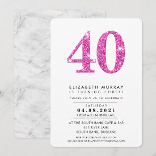 MODERN SNYGGT 40-årsdagen party rosa glitter 40 Inbjudningar