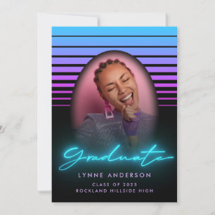 Modern Snyggt 70s Retro Neon Photo Studenten Inbjudningar