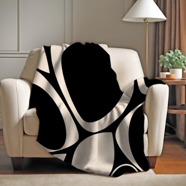 Modern Snyggt Black Cream Abstrakt Mönster Fleecefilt (Skapare uppladdad)
