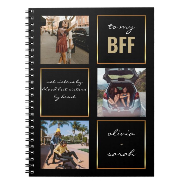 Modern Snyggt Black Guld BFF 3-foto Anteckningsbok (Framsidan)