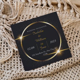 Modern Snyggt Black & Guld Elegant bröllop Inbjudningar