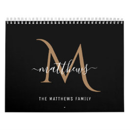 Modern Snyggt Black Guld Photo Monogram Kalender