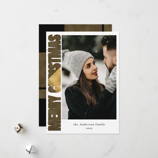 Modern Snyggt Black & Guld Play Photo-jul Julkort (Fram/Back In Situ)
