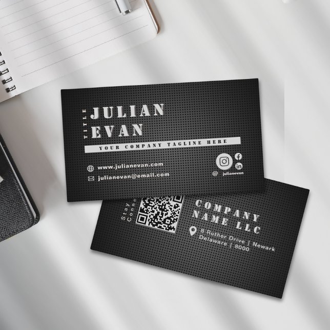 Modern Snyggt Black Metall Bold Stencil Masculine Visitkort (Modern Stylish Black Metal Bold Stencil Masculine Business Card)