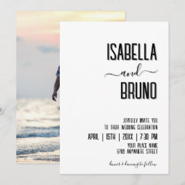 Modern, Snyggt Black Personlig Photo Bröllop Inbjudningar