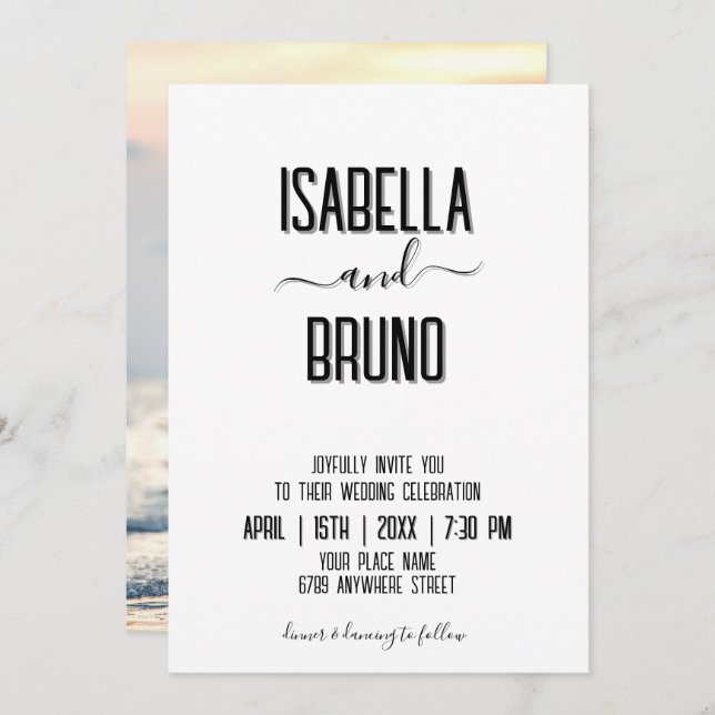 Modern, Snyggt Black Personlig Photo Bröllop Inbjudningar (Fram/baksida)