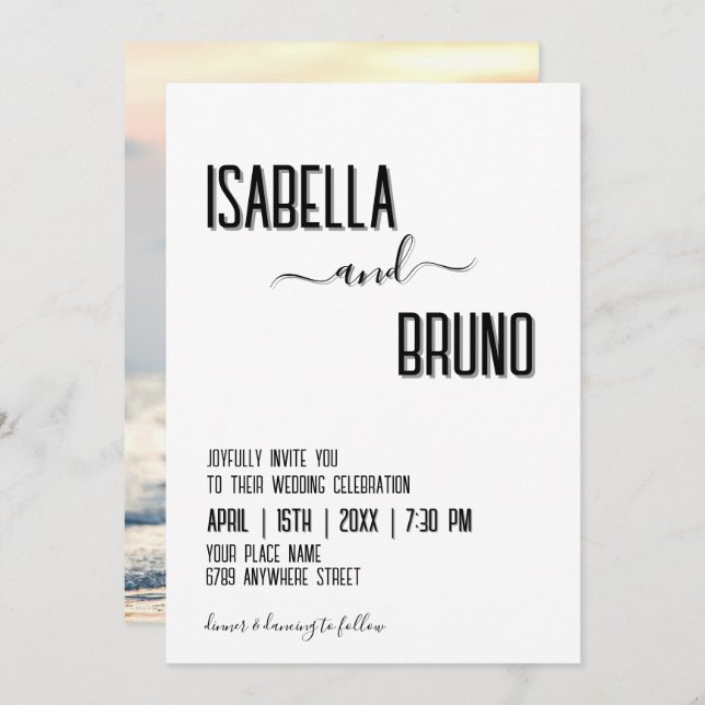 Modern, Snyggt Black Personlig Photo Bröllop Inbjudningar (Fram/baksida)