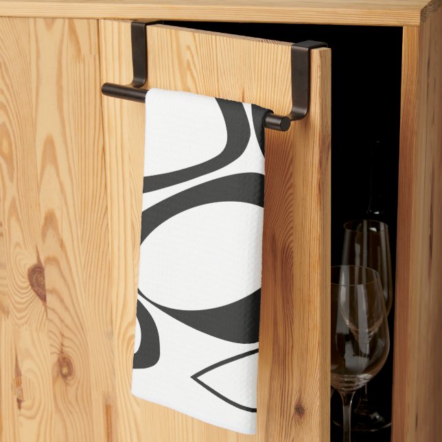 Modern Snyggt Black White Abstrakt Mönster Kökshandduk (Thirds Fold)