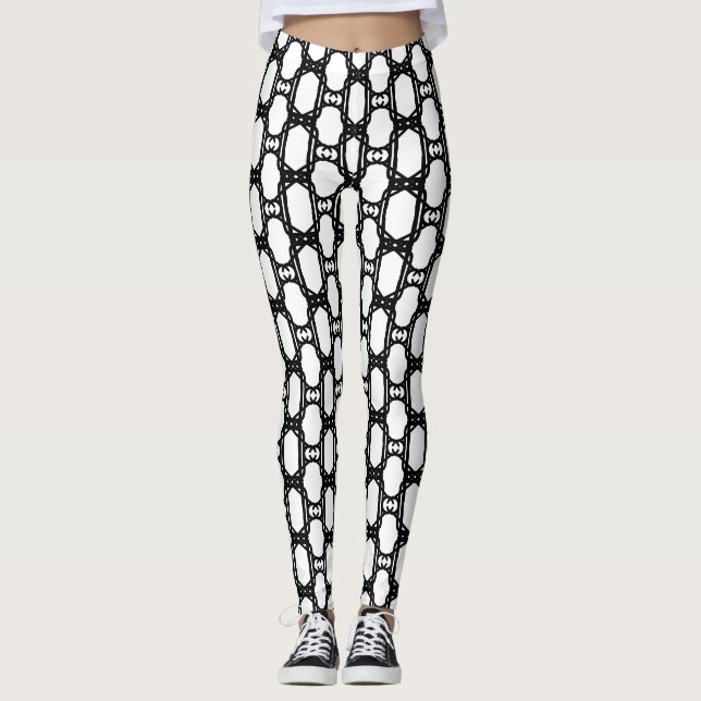 Modern Snyggt Black White Geometric Mönster Leggings (Framsida)