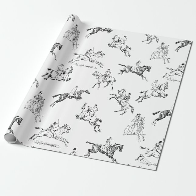 Modern Snyggt Black White  Toile Presentpapper (Utrullad)