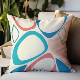 Modern Snyggt Blue Peach Teal Abstrakt Mönster Kudde