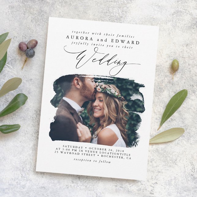 Modern Snyggt Boho Bröllop-fotoinbjudan Inbjudningar (Elegant Wedding Photo Invitations)