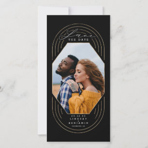 Modern Snyggt Boho Guld Black sparar datumfoto Spara Datumet