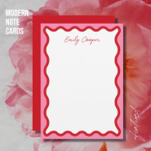 Modern Snyggt Bold Vågigt rött och Rosa-anteckning