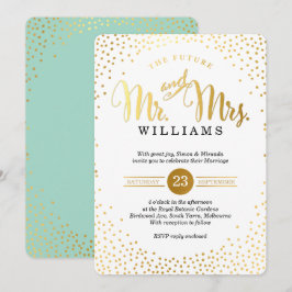 MODERN SNYGGT BRÖLLOP guld konetti mint svart Inbjudningar