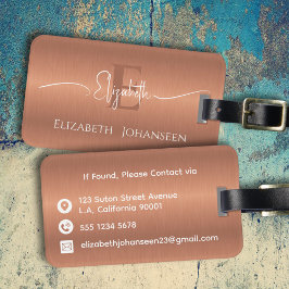 Modern Snyggt Brushed Copper Metall Monogrammed Bagagebricka