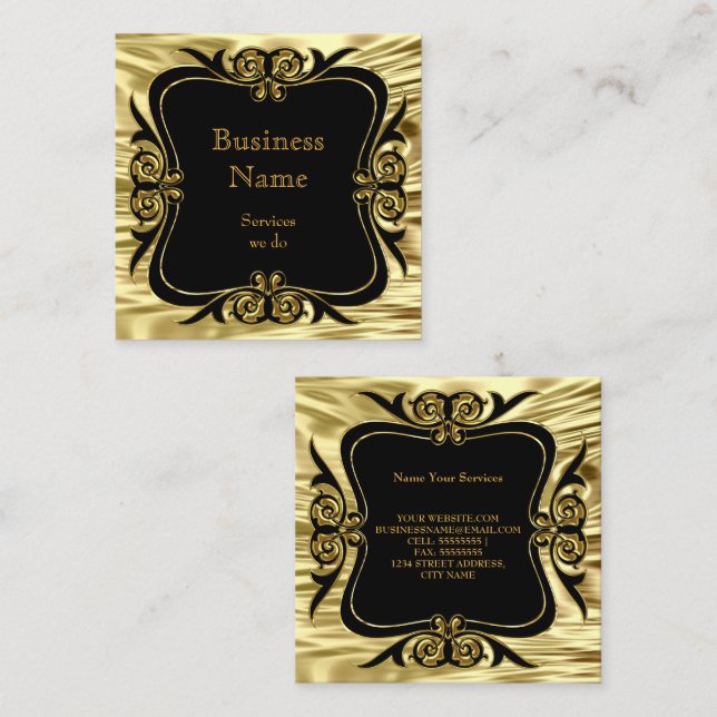 Modern Snyggt Business Deco Guld Black SQ Fyrkantigt Visitkort (Fram/baksida)