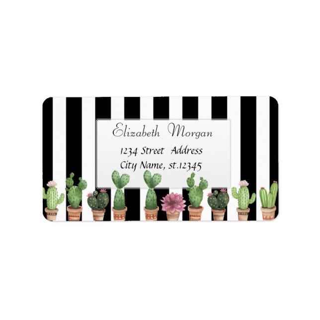 Modern Snyggt Cactus Black Rand Adressetikett (Framsidan)