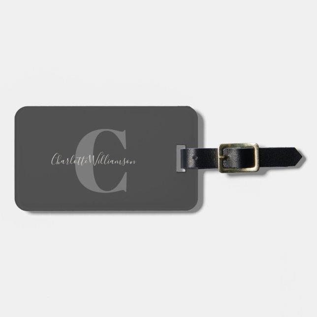 Modern Snyggt Calligraphy Monogrammed Black Grått Bagagebricka (Horisontell Framsida)