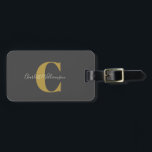 Modern Snyggt Calligraphy Monogrammed Black Guld  Bagagebricka<br><div class="desc">Modern Snyggt Calligraphy Monogrammed Namn in Black and Guld Luggage Tag</div>