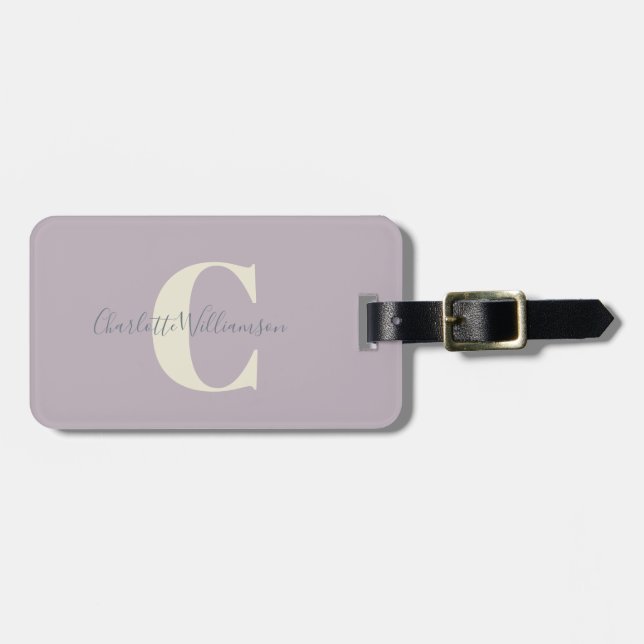 Modern Snyggt Calligraphy Monogrammed Dusty Lilac Bagagebricka (Horisontell Framsida)
