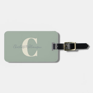 Modern Snyggt Calligraphy Monogrammed Sage Grönt Bagagebricka