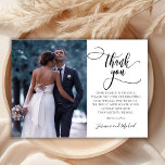 Modern Snyggt Calligraphy Script 2 Photo Bröllop Tack Kort<br><div class="desc">Elegant Modern Chic Boho Calligraphy Script Bröllop 2 Photo Tackyou Card. Snyggt bröllop tackar dig för att du har en mall med ett framfoto av fullt med "Tack" i ett litet, snabbt och snävt tecken med typografi som smak svan som överlägg av teckensnitt på bild och ett baksida ett (1)...</div>