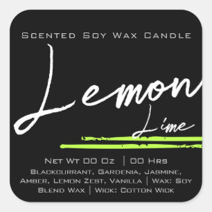 Modern Snyggt Candle Label Plain Black Lemon Fyrkantigt Klistermärke