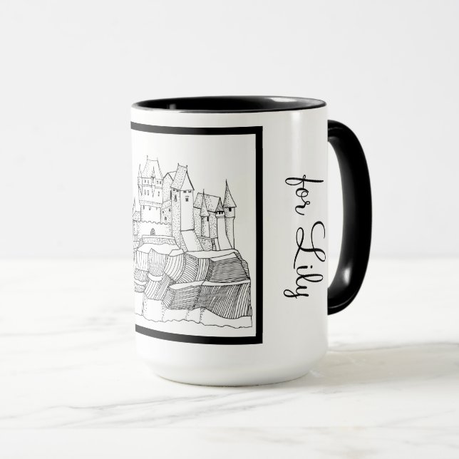 Modern Snyggt Castle Black and White Ringer 15oz Mugg (Framsida höger)