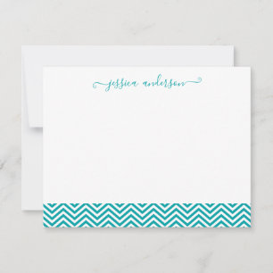 Modern Snyggt Chevron Zigzag Girly Script Teal Anteckningskort