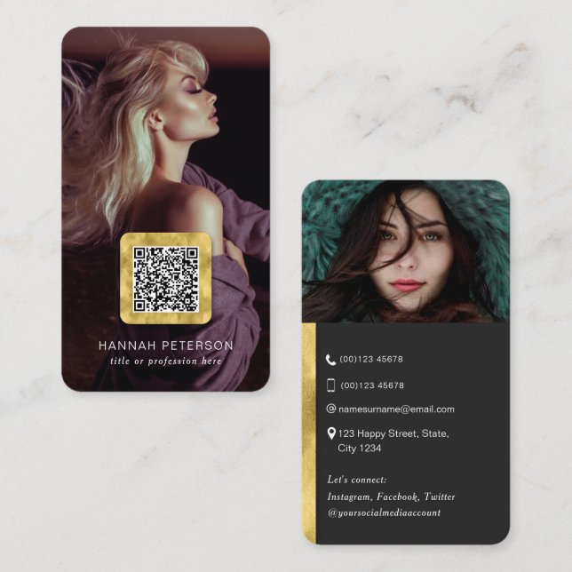 Modern snyggt chic foton nätverksarbete QR-kod Visitkort (Fram/baksida)