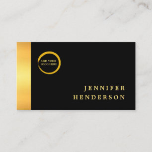Modern snyggt chic svart guld-logotyp visitkort