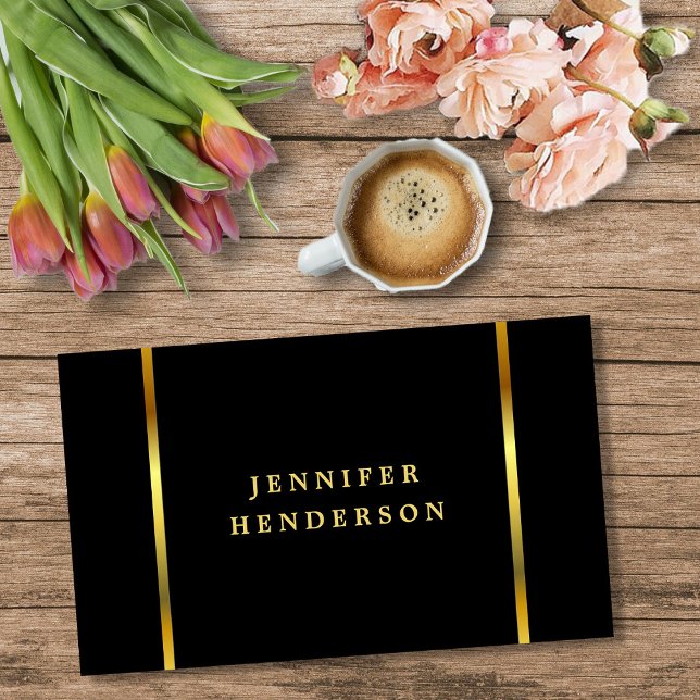 Modern snyggt chic svart och guld professionell visitkort (Modern stylish chic black and gold professional business card.)