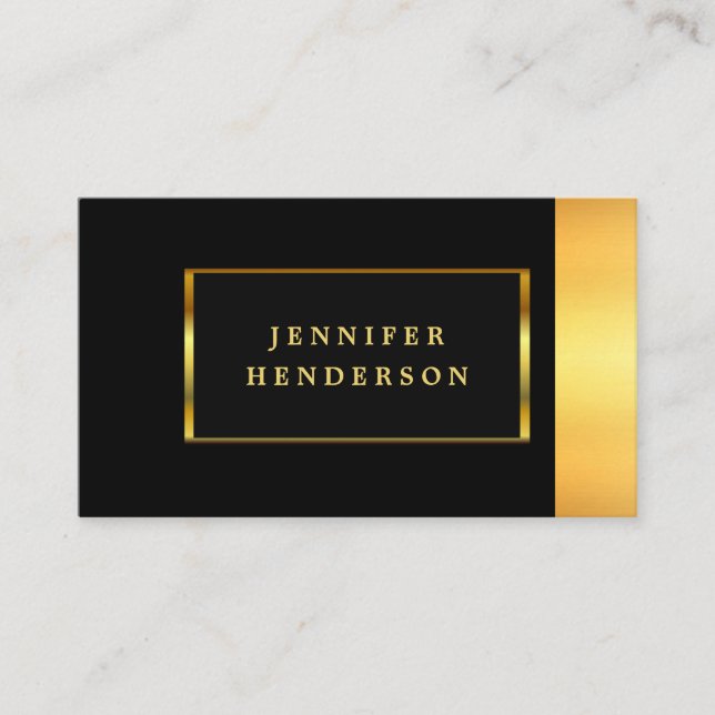 Modern snyggt chic svart och guld professionell visitkort (Framsida)