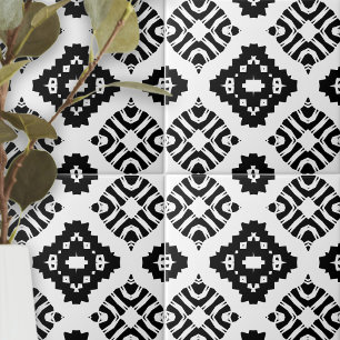 Modern Snyggt Chic, svart och vit geometri Kakelplatta