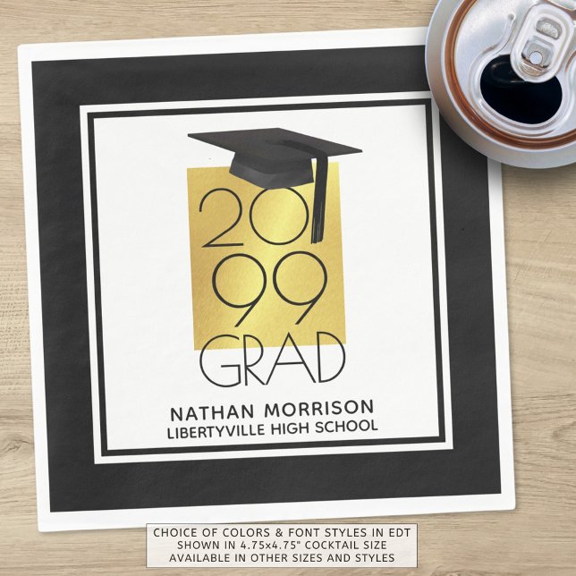 Modern Snyggt Class År GRAD Black Faux Guld Pappersservett (Skapare uppladdad)