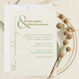 Modern Snyggt Cream och Grönt - minimalistiskt Brö Inbjudningar