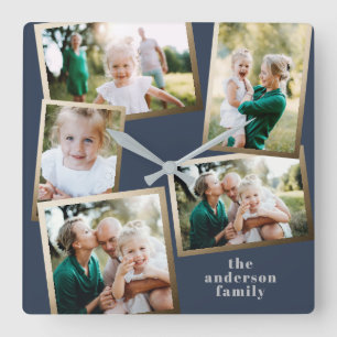 Modern snyggt för flera fotofamiljers heminkräktar fyrkantig klocka